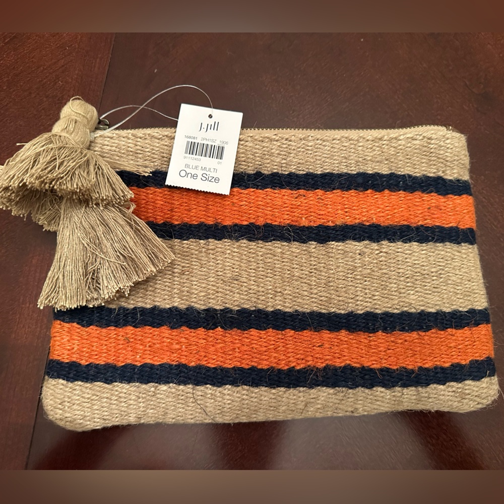 J. Jill Woven Clutch Orange Navy NWT